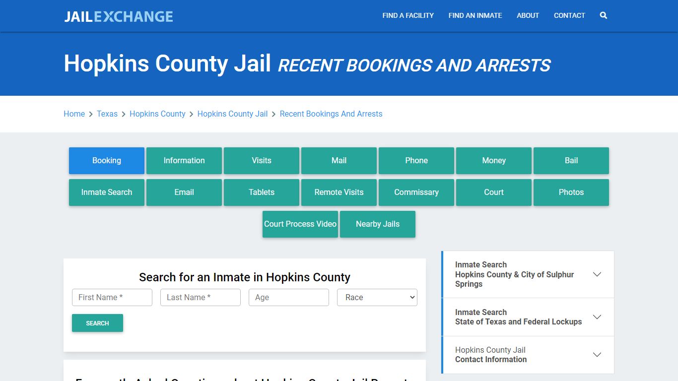 Hopkins County Jail TX Recent Arrests and Bookings - Jail Exchange